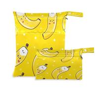 xigua Cute Cartoon Bananas Wet Bag Nappy Bag,2 PCS Wet Dry Bag, Reusable Produce Bags,Waterproof Washable Hanging Large Two Zippered Pockets for Baby Diaper Travel Beach Pool Daycare Gym Bag164