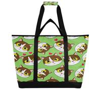 xigua Cute Cartoon Brown and White Cat Insulated Reusable Grocery Bags, Large Heavy Duty Shopping Tote, Foldable Cooler Bag with Handles for Fruit Vegetable Clothes Toys and Picnic493