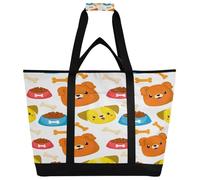 xigua Cute Cartoon Dog Faces Insulated Reusable Grocery Bags, Large Heavy Duty Shopping Tote, Foldable Cooler Bag with Handles for Fruit Vegetable Clothes Toys and Picnic497