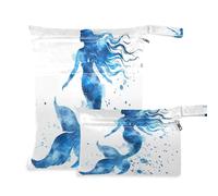xigua Cute Cartoon Mermaid Wet Bag Nappy Bag,2 PCS Wet Dry Bag, Reusable Produce Bags,Waterproof Washable Hanging Large Two Zippered Pockets for Baby Diaper Travel Beach Pool Daycare Gym Bag123