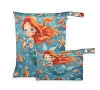 xigua Cute Cartoon Mermaid Wet Bag Nappy Bag,2 PCS Wet Dry Bag, Reusable Produce Bags,Waterproof Washable Hanging Large Two Zippered Pockets for Baby Diaper Travel Beach Pool Daycare Gym Bag126