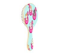 xigua Cute Cat Sitting in Flamingo Swim Circle Hair Brush,Massage Wooden Hairbrush Reducing Hair Breakage and Frizzy,No More Tangle for All Hair Types342