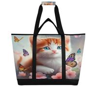 xigua Cute Cats and Butterflies Insulated Reusable Grocery Bags, Large Heavy Duty Shopping Tote, Foldable Cooler Bag with Handles for Fruit Vegetable Clothes Toys and Picnic104