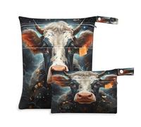 xigua Cute Cow Wet Bag Nappy Bag,2 PCS Wet Dry Bag, Reusable Produce Bags,Waterproof Washable Hanging Large Two Zippered Pockets for Baby Diaper Travel Beach Pool Daycare Gym Bag461