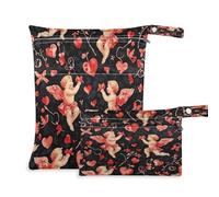 xigua Cute Cupid Angel Wet Bag Nappy Bag,2 PCS Wet Dry Bag, Reusable Produce Bags,Waterproof Washable Hanging Large Two Zippered Pockets for Baby Diaper Travel Beach Pool Daycare Gym Bag417
