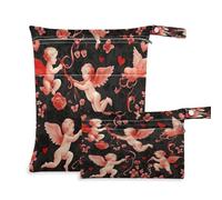 xigua Cute Cupid Wet Bag Nappy Bag,2 PCS Wet Dry Bag, Reusable Produce Bags,Waterproof Washable Hanging Large Two Zippered Pockets for Baby Diaper Travel Beach Pool Daycare Gym Bag227