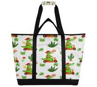 xigua Cute Dinosaur Riding A Small Car Insulated Reusable Grocery Bags, Large Heavy Duty Shopping Tote, Foldable Cooler Bag with Handles for Fruit Vegetable Clothes Toys and Picnic113