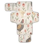 xigua Cute Farm Hens Portable Diaper Changing Pad, Waterproof Baby Changing Mat with Storage Pocket & Built-in Pillow, Foldable Travel Pad, Newborn Gift Set for Boy Girl