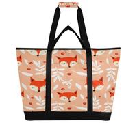xigua Cute Fox Faces Insulated Reusable Grocery Bags, Large Heavy Duty Shopping Tote, Foldable Cooler Bag with Handles for Fruit Vegetable Clothes Toys and Picnic114
