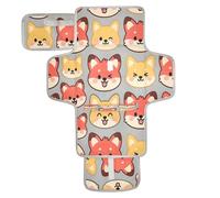 xigua Cute Fox Faces Portable Diaper Changing Pad, Waterproof Baby Changing Mat with Storage Pocket & Built-in Pillow, Foldable Travel Pad, Newborn Gift Set for Boy Girl