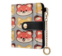 xigua Cute Fox Faces Wallet for Women, Small Slim PU Leather Credit Card Wallets RFID Blocking Bifold, Zipper Coin Pocket Purse