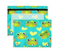 xigua Cute Frog Faces Binder Pencil Pouch with Zipper Enforced Hole 3 Ring Pencil Case Fits Standard 3-Ring Binders-2 Pack