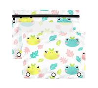 xigua Cute Frogs Binder Pencil Pouch with Zipper Enforced Hole 3 Ring Pencil Case Fits Standard 3-Ring Binders-2 Pack