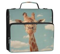 xigua Cute Giraffe's Head Zipper Binder - 1.5 Inch D-Rings Portfolio Binder Organizer - Expanding File Folder with Shoulder Strap