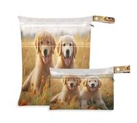xigua Cute Golden Retriever Wet Bag Nappy Bag,2 PCS Wet Dry Bag, Reusable Produce Bags,Waterproof Washable Hanging Large Two Zippered Pockets for Baby Diaper Travel Beach Pool Daycare Gym Bag545