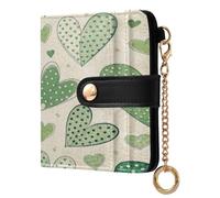 xigua Cute Green Hearts Wallet for Women, Small Slim PU Leather Credit Card Wallets RFID Blocking Bifold, Zipper Coin Pocket Purse
