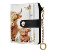 xigua Cute Highland Cows Wallet for Women, Small Slim PU Leather Credit Card Wallets RFID Blocking Bifold, Zipper Coin Pocket Purse
