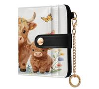 xigua Cute Highland Cows Wallet for Women, Small Slim PU Leather Credit Card Wallets RFID Blocking Bifold, Zipper Coin Pocket Purse