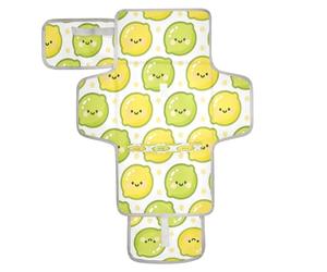 xigua Cute Lemon Faces Portable Diaper Changing Pad, Waterproof Baby Changing Mat with Storage Pocket & Built-in Pillow, Foldable Travel Pad, Newborn Gift Set for Boy Girl
