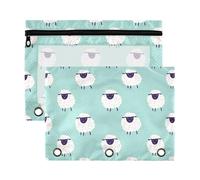 xigua Cute Little Sheep Binder Pencil Pouch with Zipper Enforced Hole 3 Ring Pencil Case Fits Standard 3-Ring Binders-2 Pack
