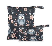 xigua Cute Owl Wet Bag Nappy Bag,2 PCS Wet Dry Bag, Reusable Produce Bags,Waterproof Washable Hanging Large Two Zippered Pockets for Baby Diaper Travel Beach Pool Daycare Gym Bag599