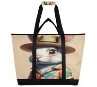 xigua Cute Rabbit Wearing A Hat Insulated Reusable Grocery Bags, Large Heavy Duty Shopping Tote, Foldable Cooler Bag with Handles for Fruit Vegetable Clothes Toys and Picnic130