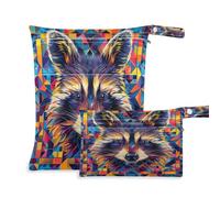 xigua Cute Raccoon Wet Bag Nappy Bag,2 PCS Wet Dry Bag, Reusable Produce Bags,Waterproof Washable Hanging Large Two Zippered Pockets for Baby Diaper Travel Beach Pool Daycare Gym Bag475