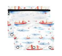 xigua Cute Red Boat Binder Pencil Pouch with Zipper Enforced Hole 3 Ring Pencil Case Fits Standard 3-Ring Binders-2 Pack