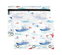 xigua Cute Red Boat Binder Pencil Pouch with Zipper Enforced Hole 3 Ring Pencil Case Fits Standard 3-Ring Binders-2 Pack