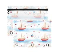xigua Cute Red Boats Binder Pencil Pouch with Zipper Enforced Hole 3 Ring Pencil Case Fits Standard 3-Ring Binders-2 Pack