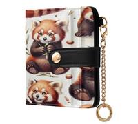 xigua Cute Red Panda Wallet for Women, Small Slim PU Leather Credit Card Wallets RFID Blocking Bifold, Zipper Coin Pocket Purse