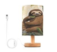 xigua Cute Sloth Bedside Table Lamp, Nightstand Lamp with Linen Fabric Shade - Wooden LED Desk Lamps for Bedrooms, Study Room, Home, College Dorm, Office