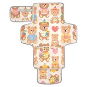 xigua Cute Teddy Bear Pattern Portable Diaper Changing Pad, Waterproof Baby Changing Mat with Storage Pocket & Built-in Pillow, Foldable Travel Pad, Newborn Gift Set for Boy Girl