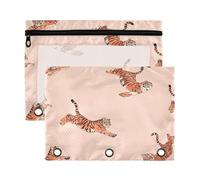 xigua Cute Tiger Binder Pencil Pouch with Zipper Enforced Hole 3 Ring Pencil Case Fits Standard 3-Ring Binders-2 Pack