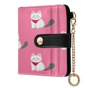 xigua Cute White Cats Wallet for Women, Small Slim PU Leather Credit Card Wallets RFID Blocking Bifold, Zipper Coin Pocket Purse