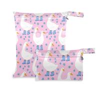 xigua Cute White Geese Dot Wet Bag Nappy Bag,2 PCS Wet Dry Bag, Reusable Bags,Waterproof Washable Hanging Bag for Baby Diaper Travel Beach Pool Daycare Gym Bag