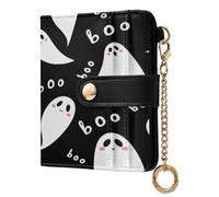 xigua Cute White Ghosts Wallet for Women, Small Slim PU Leather Credit Card Wallets RFID Blocking Bifold, Zipper Coin Pocket Purse
