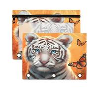 xigua Cute White Tiger Binder Pencil Pouch with Zipper Enforced Hole 3 Ring Pencil Case Fits Standard 3-Ring Binders-2 Pack