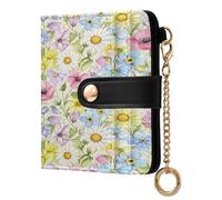 xigua Cute Wildflowers Watercolor Wallet for Women, Small Slim PU Leather Credit Card Wallets RFID Blocking Bifold, Zipper Coin Pocket Purse