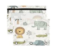 xigua Cute Zoo Binder Pencil Pouch with Zipper Enforced Hole 3 Ring Pencil Case Fits Standard 3-Ring Binders-2 Pack