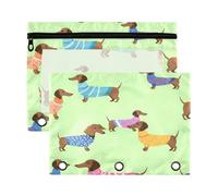xigua Dachshunds with Sweaters Binder Pencil Pouch with Zipper Enforced Hole 3 Ring Pencil Case Fits Standard 3-Ring Binders-2 Pack