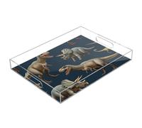 xigua Dark Blue Dinosaurs Serving Tray, Decorative Ottoman Trays with Handles for Breakfast, Coffee Table, Dining Room, Party - 16" x 12"