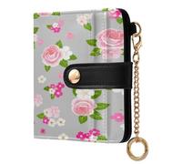 xigua Dark Floral Bloom Wallet for Women, Small Slim PU Leather Credit Card Wallets RFID Blocking Bifold, Zipper Coin Pocket Purse