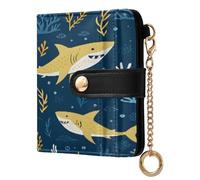 xigua Deep Ocean Sharks Wallet for Women, Small Slim PU Leather Credit Card Wallets RFID Blocking Bifold, Zipper Coin Pocket Purse