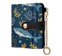 xigua Deep Ocean Sharks Wallet for Women, Small Slim PU Leather Credit Card Wallets RFID Blocking Bifold, Zipper Coin Pocket Purse