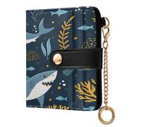 xigua Deep Ocean Sharks Wallet for Women, Small Slim PU Leather Credit Card Wallets RFID Blocking Bifold, Zipper Coin Pocket Purse