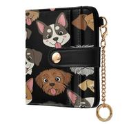 xigua Dog Faces Pattern Wallet for Women, Small Slim PU Leather Credit Card Wallets RFID Blocking Bifold, Zipper Coin Pocket Purse