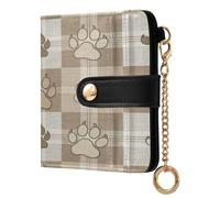 xigua Dog Paws Plaid Beige Wallet for Women, Small Slim PU Leather Credit Card Wallets RFID Blocking Bifold, Zipper Coin Pocket Purse