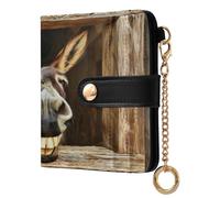 xigua Donkey with Big Teeth Wallet for Women, Small Slim PU Leather Credit Card Wallets RFID Blocking Bifold, Zipper Coin Pocket Purse