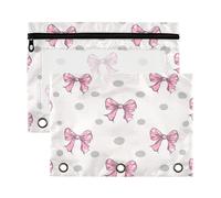 xigua Dots with Bows Binder Pencil Pouch with Zipper Enforced Hole 3 Ring Pencil Case Fits Standard 3-Ring Binders-2 Pack